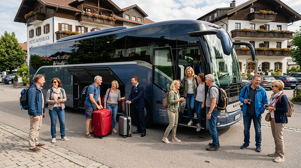 Reisebus und Gäste